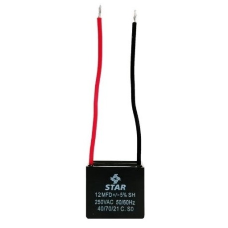 Capacitor Cuadrado 12 MF, 370V, 2 Cables
